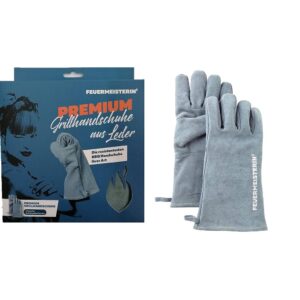 FEUERMEISTERIN Premium Grillhandschuhe Leder, grau-blau