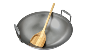 Big Green Egg Grill-Wok aus Kohlenstoffstahl mit Bambusspatel XL, L